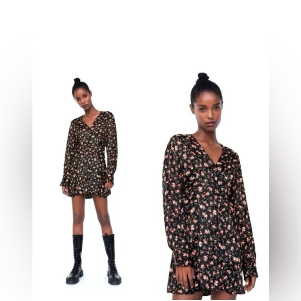 Floral Black Dress Zara (XS)